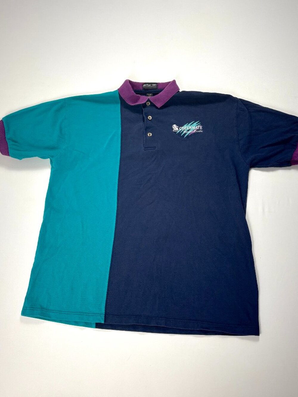 Vintage Mens Checkmate Power Boats Polo Shirt Sz XL Jonathan Corey Colorblock